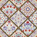 Seamless ceramic tile with colorful patchwork. Vintage multicolor pattern in turkish style. Hand drawn background. Islam, Arabic Royalty Free Stock Photo